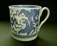 antique blue and white pottery image - RARE STAFFORDSHIRE PORCELAIN MASONS BLUE AND WHITE TRANSFER PRINTED DRAGON PATTERN COFFEE CAN C.1815