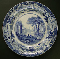 antique blue and white pottery image - FINE WEDGWOOD BLUE CLAUDE PATTERN PEARLWARE PLATE C.1822-30