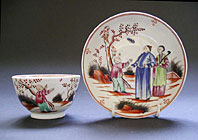 Popular New Hall Staffordshire English porcelain Boy and the Butterfly pattern 421 teabowl and saucer c.1785-1800