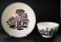 DR WALL WORCESTER PORCELAIN MILKMAIDS PATTERN TEABOWL AND SAUCER C.1772